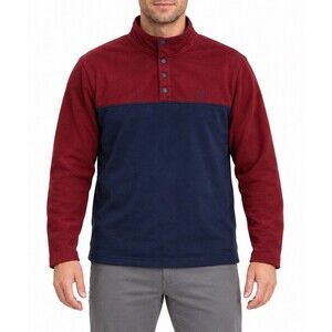 IZOD Mens Large Fleece Pullover Burgundy Navy Colorblock Quarter Snap Mock Neck